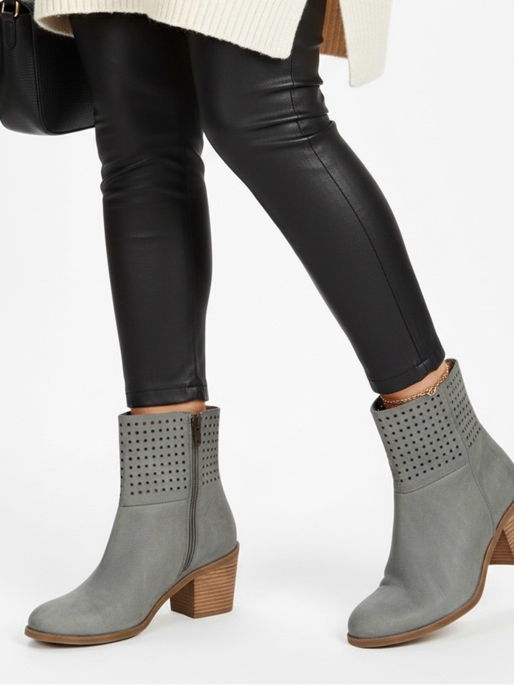 Nine West Blue Gray Perforated Cuff Ankle Boots